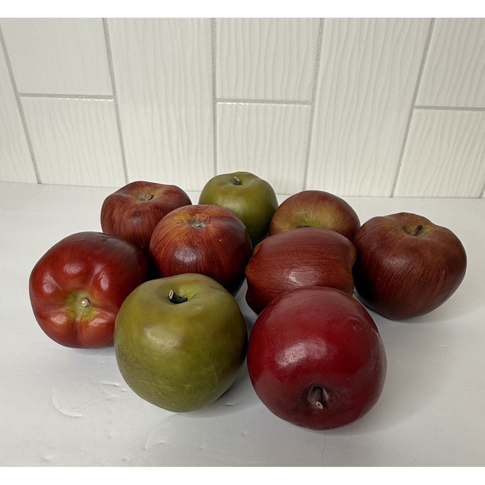 Lot of 9 Faux Fruit Apples Lightweight Realistic Life Size Preowned Red & Green